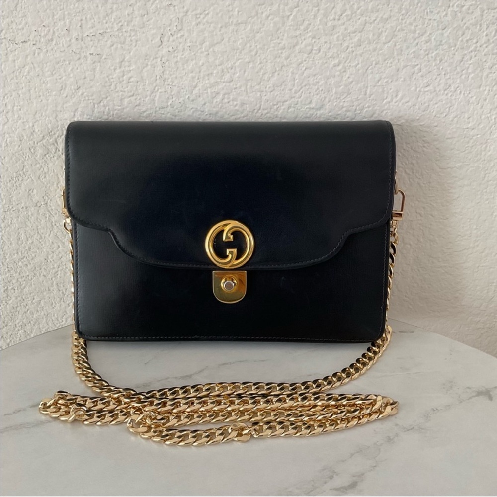 Gucci Vintage 1973 Leather Navy Clutch converted into Crossbody Bag
